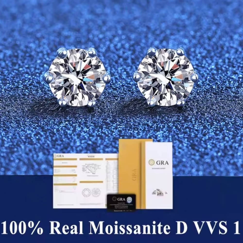 New 4ct Certified Moissanite Stud Earrings